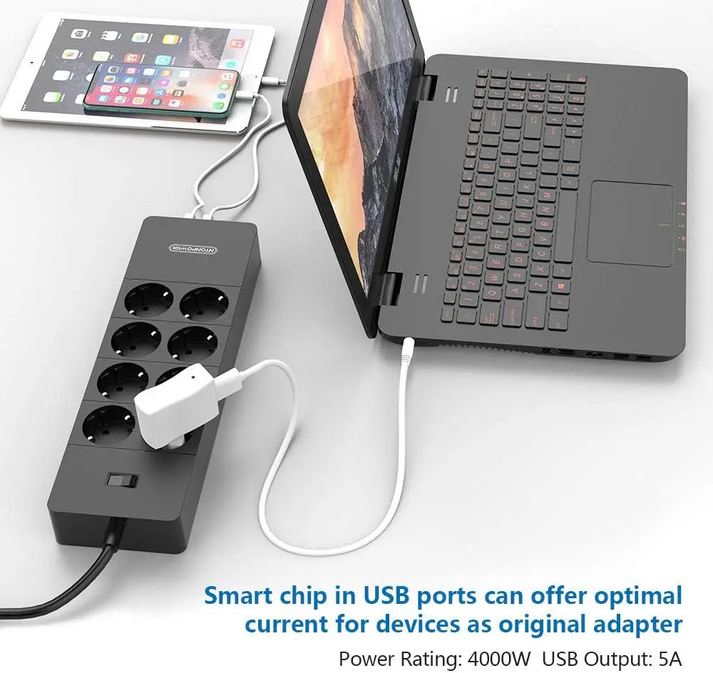 NTONPOWER EU Plug Power Strip AC Outlets USB Ports Extension CableSurge Protector Smart plug Network filter Multiple Plugs