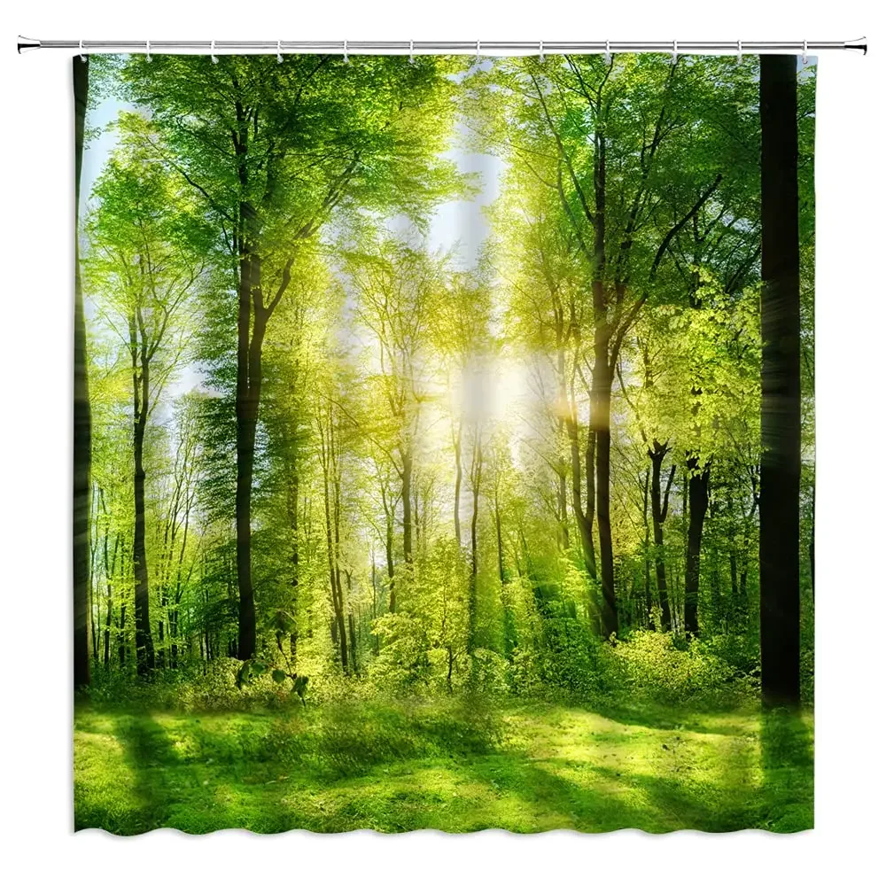 Trees Forest Sunlight Shower Curtain Attractive Countryside Nature Landscape Bathroom Decor Waterproof Fabric Bathtub Screen