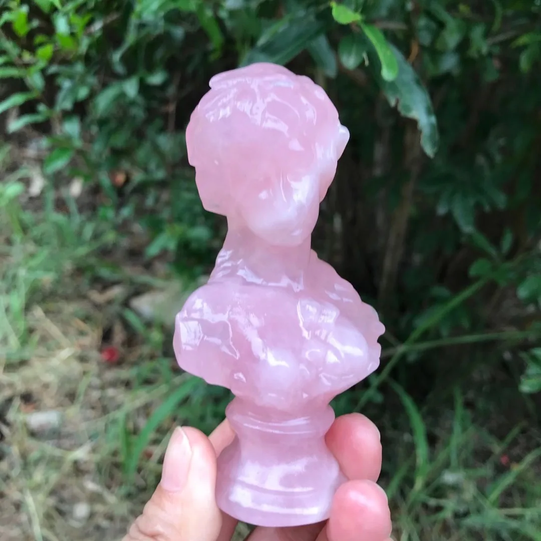

Natural Gemstones Rose Quartz Pink Crystal Carved Venus Figure Cytherea Statue Goddess Female Desk Ornaments Original Gifts