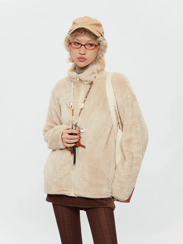 

Lamb Wool Jacket Woman Vintage Cropped Leather Streamlined Cut Asymmetric Zip Hardware Details Quilted Panel Detail Buckle Girls