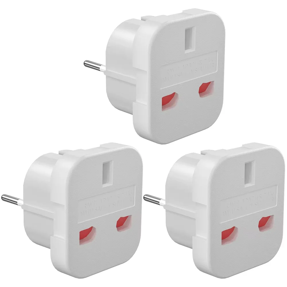 3pcs UK to EU/DE Adapter Plug, 3-Pin Electronic Device from UK Adapter to 2-Pin EU Socket/Germany Socket with Safety Lock