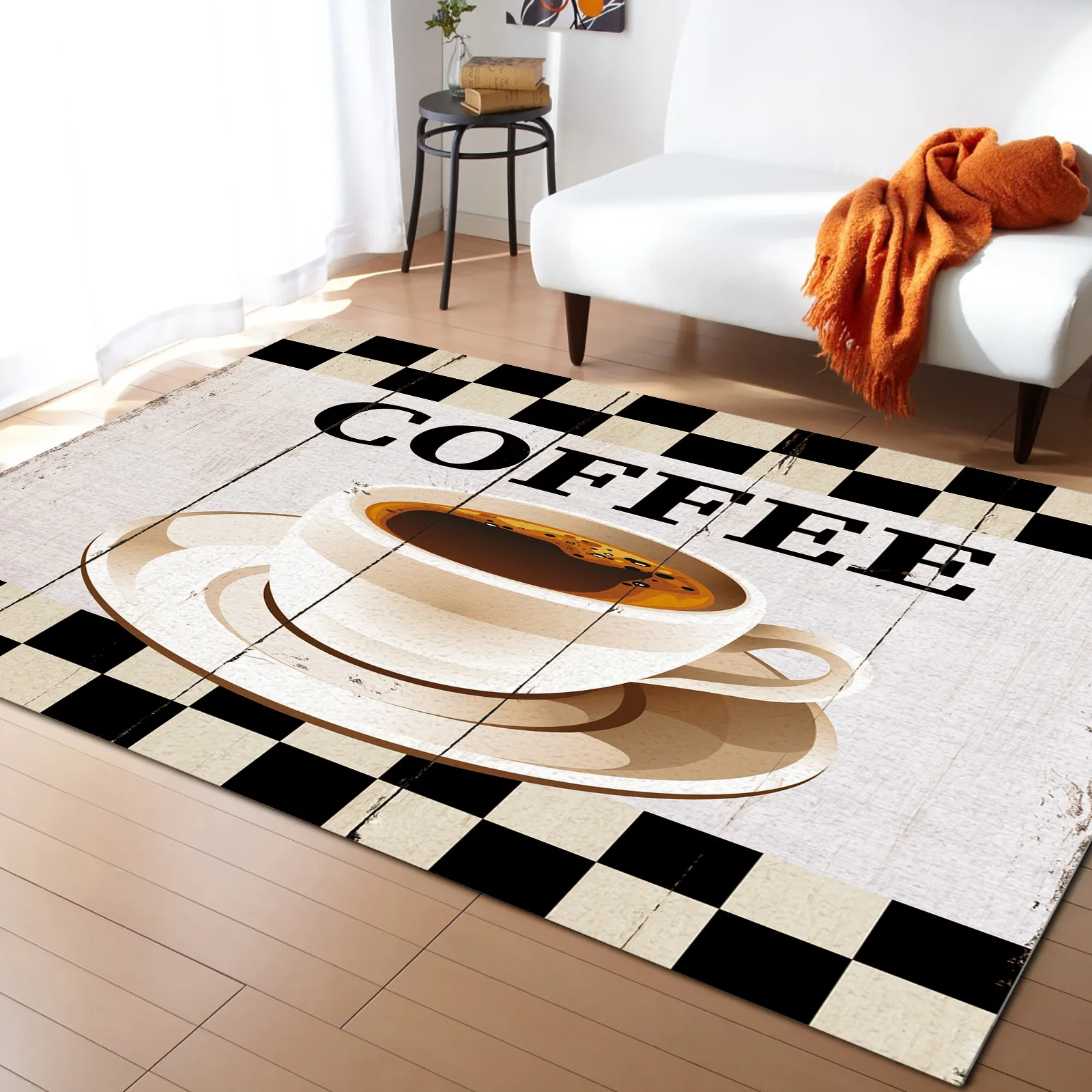 

Coffee Retro Wood Grain Lattice Rugs And Carpets For Home Living Room Decorative Large Area Carpet Children's Room Crawling Mat