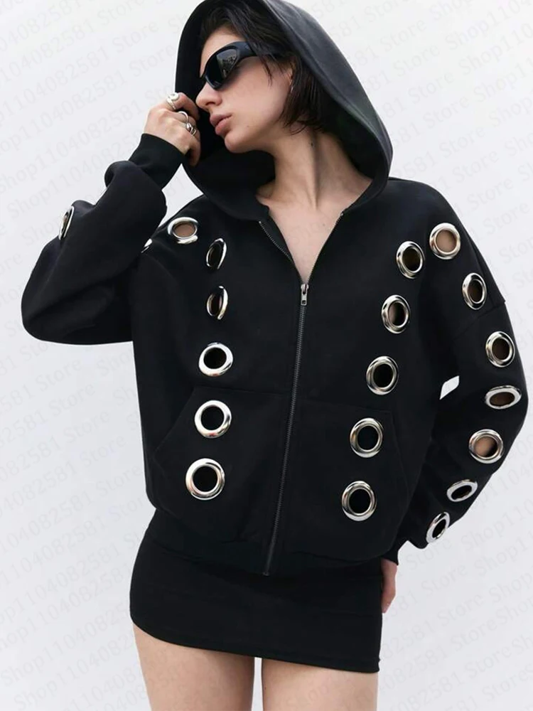 Y2K Herbst und Winter neue Herren- und Damen-Nische ausgehöhlte Kapuzenjacke Reißverschluss-Hoodie Hip-Hop-Streetwear Emo im amerikanischen Stil