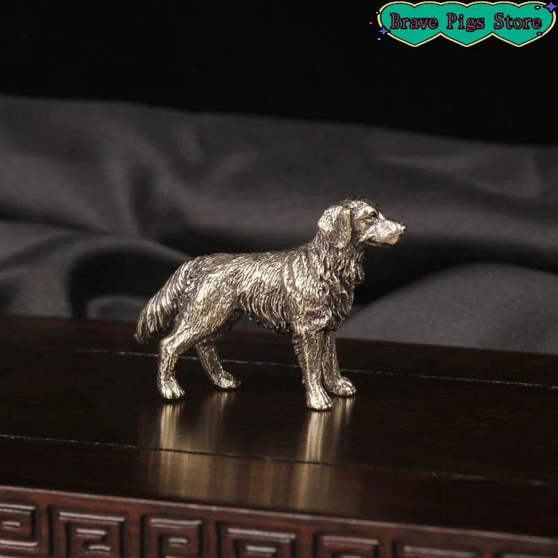 Sheepdog Statue Antique Copper Hound Figurine Tea Pet Miniature Desktop Ornament Home Decor Puppy Sculpture Collectible Craft