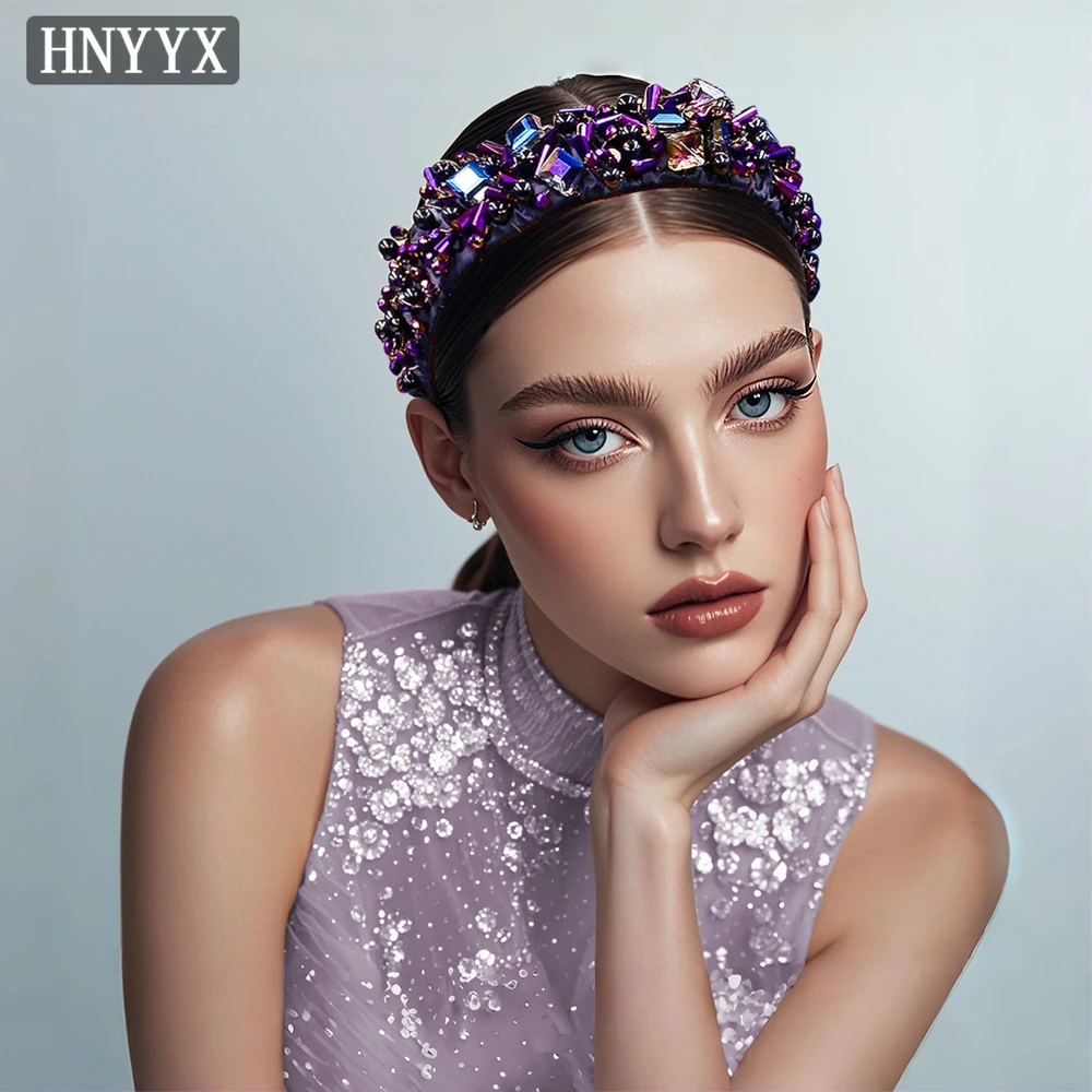 

HNYYX Vintage Purple Color Crystal Headband Luxury Wedding Wide Head Hoop Hair Accessories Women Party Banquet Headpieces A71