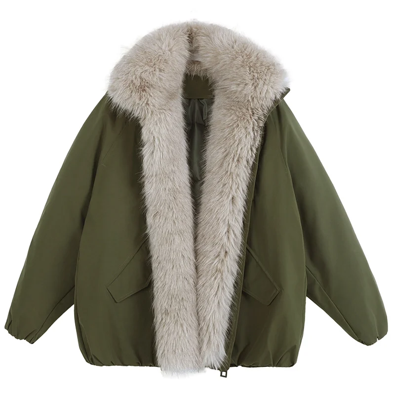 

Зимняя хлопковая куртка с большим плюшевым воротником для женщин, свободное толстое пальто с длинными рукавами, модный кардиган на молнии в европейском стиле, теплый топ