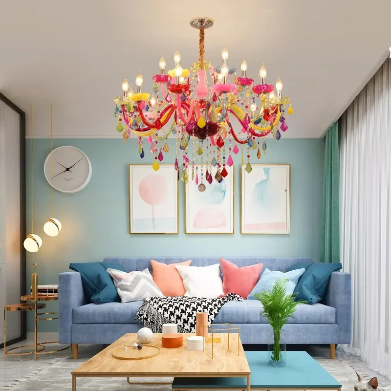 European Style Children's Room Colorful Chandelier Girl Princess Bedroom Crystal Droplight Ktv Bar Atmosphere Pendent Lamp