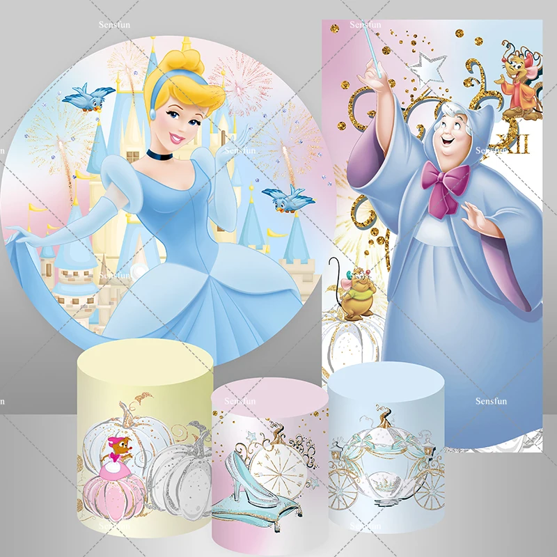 Castle Cinderella Round Backdrop Cover Pumpkin Carriage Girls Baby Shower Birthday Party Background Plinth Covers Supplier