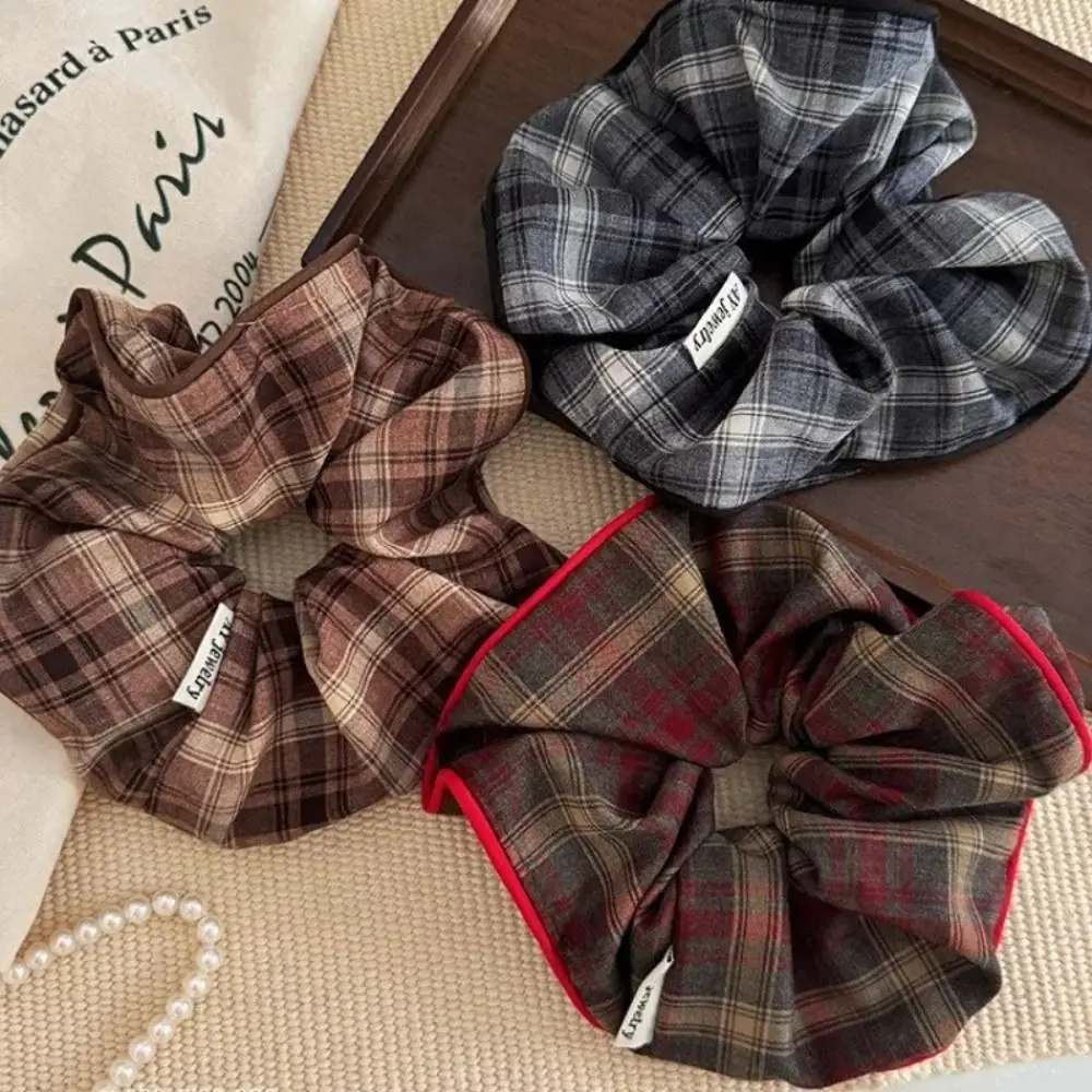 Preppy Cloth Hair Scrunchie Soft Fabric Elastic Band Hair Band Plaid Pattern Hair Accessory Bun Hairstyle