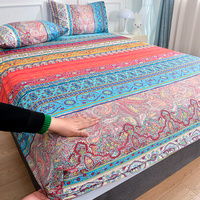 1PC Bohemia Bed Sheet for Double Bed Single/Queen Fitted Bed Sheet with Elastic Band Reactive Printed Mattress Cover 180x200cm
