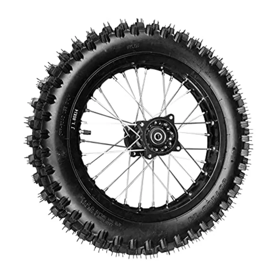

90/100 14" Rear Wheel Tire and Rim Inner Tube with 15mm Bearing Assembly Fit For 110-125cc Dirt Pit Bikes, 3.5-14 1.85x14, Blac