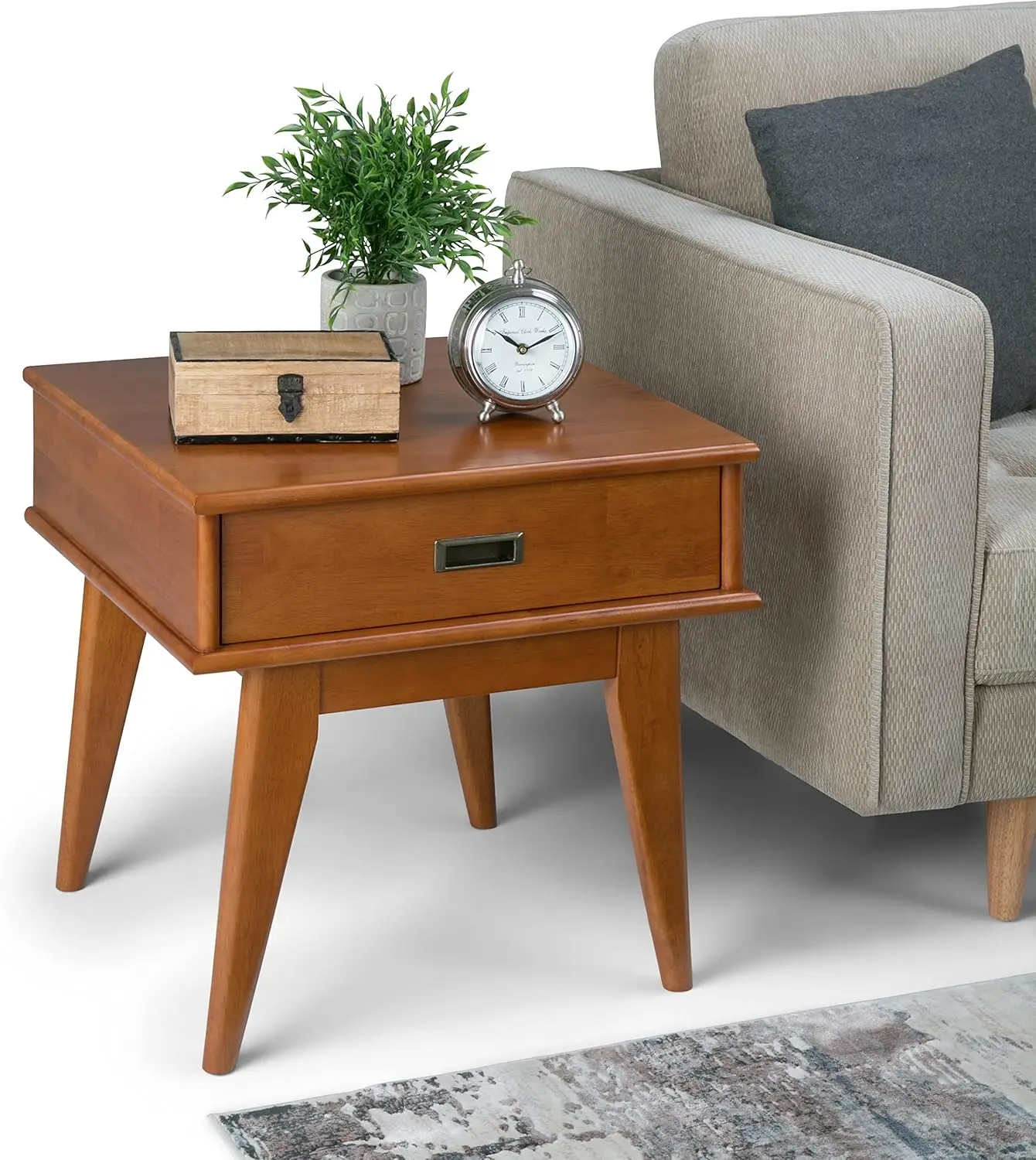 SIMPLIHOME Draper Solid Hardwood 22 inch wide Rectangle End Side Table in Teak Brown with Storage, 1 Drawer, for the Living Room