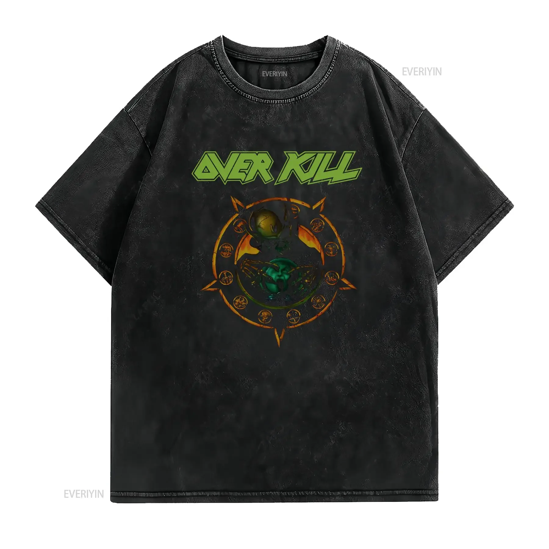 Overkill Band Horrorscope Retro 90s Black T Shirt vintage Washed Stylish designer clothes streetwear Slightly Versatile graphic