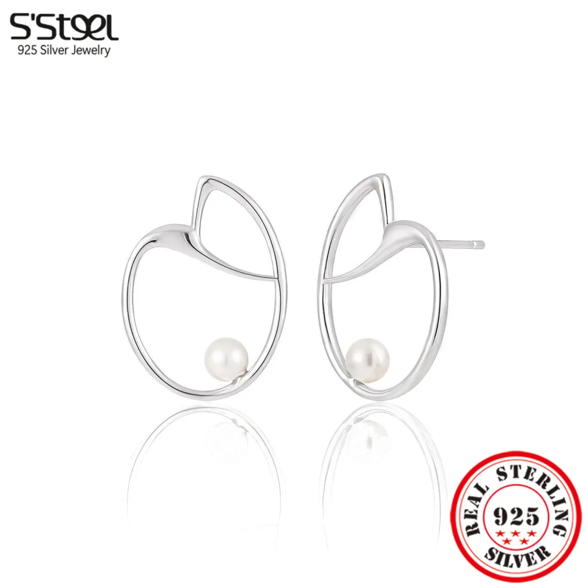 S'STEEL Genuine 925 Silver Minimalist Irregular Heart Shell Pearl Studs Earings Women's Punk Trending Products 2023 Jewelry