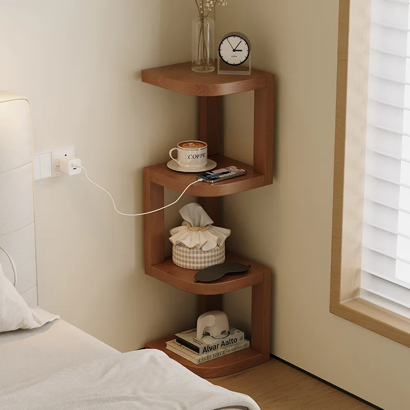 Solid Wood Bookshelf Narrow Walnut Style Bedside Corner Shelf Space Saving Simple
