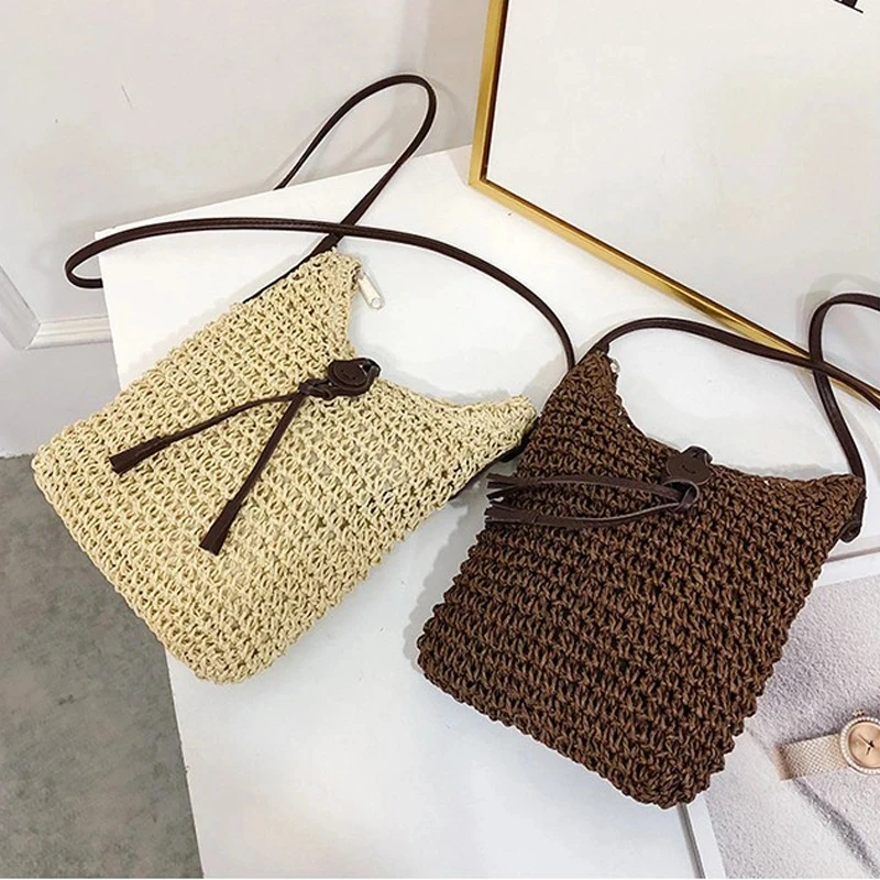 Travel Female Shoulder Tote Beach Rattan Bag Hand Woven Straw Bag Bohemian Summer Beach Handbag Wicker Crossbody Bag bolsos