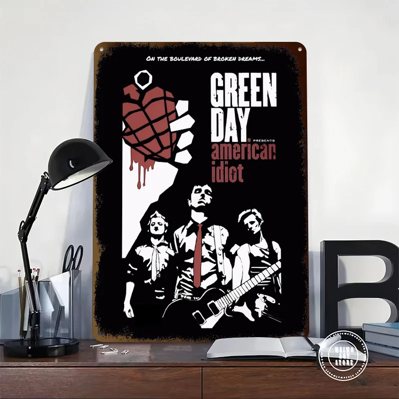 Green Day American Idiot Tinplate Poster Custom Wall Art Vintage Metal Signs Retro Tin Plaque for Home Decorations Living Room