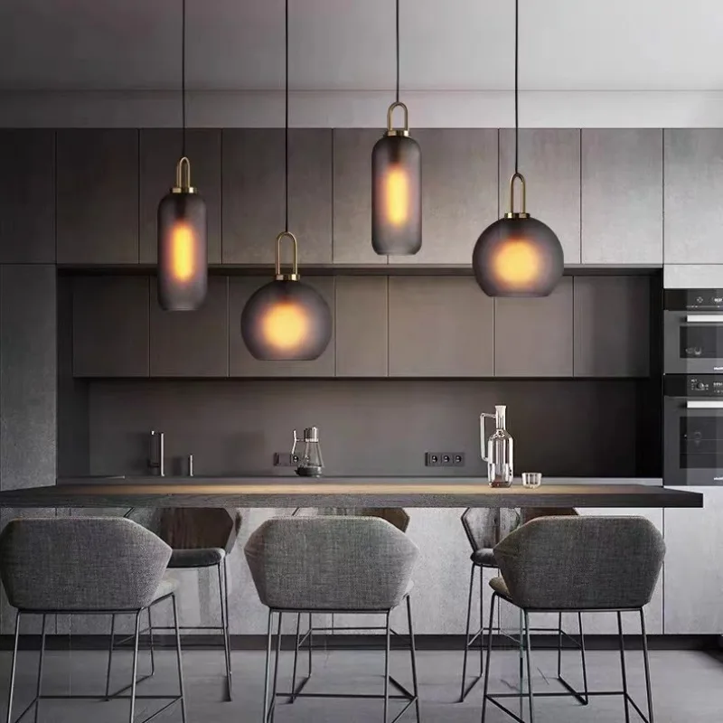 

Modern Minimalist Glass Hanging Pendant Lights Bedroom Bedside Circular Luxury Creative Bar Counter Restaurant Single Head Lamps