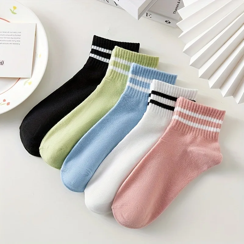 

3 пары женских дышащих сетчатых полосатых носков, повседневные носки до щиколотки, несколько цветов.