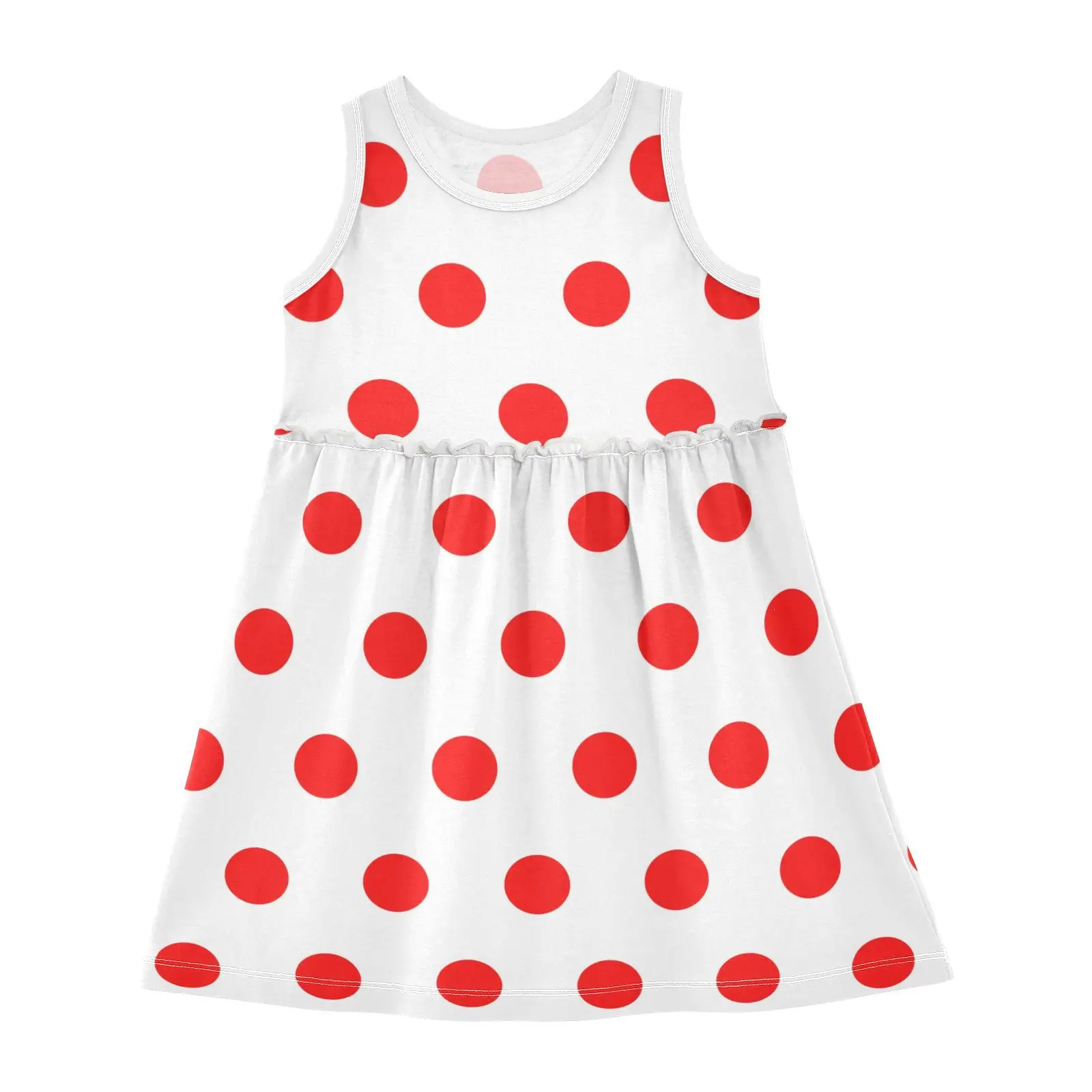 2024 Sleeveless Dresses Kids Dress Summer Princess Girls Clothes Red dots print Party Baby Dresses for Children Clothing 2-8Y