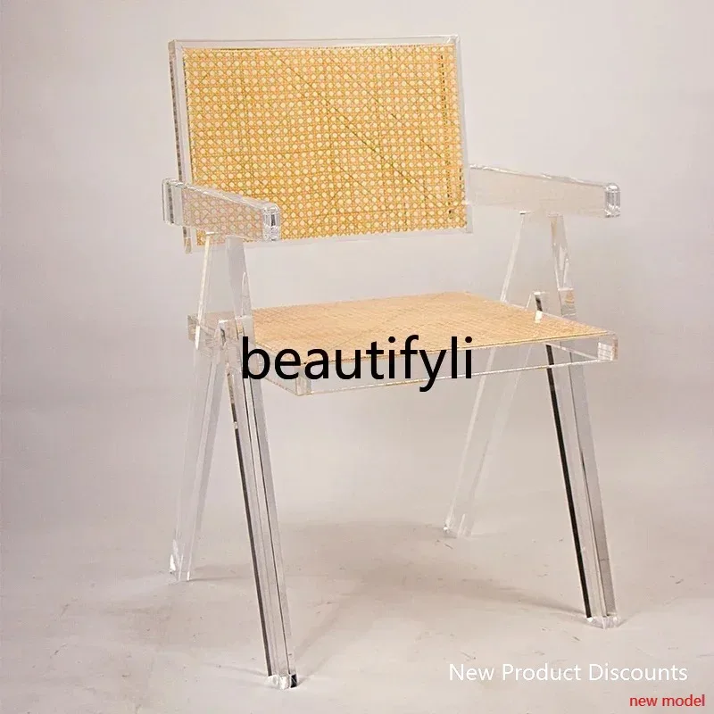 

ss26 Acrylic rattan chair transparent dining table chair art retro backrest minimalist crystal living room chair