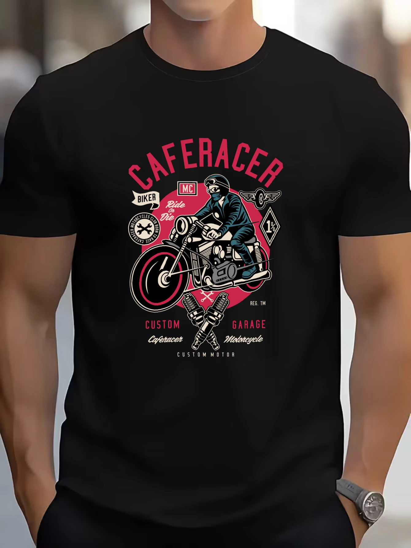 Camiseta de Motociclista Estilo Café Racer para Hombre, Ropa Casual Retro de Calle, Tops de Algodón