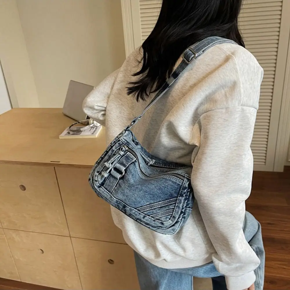 

Fashionable Y2K Denim Canvas Bag Large Capacity Shopping Bag Vintage Handbag Solid Color Street Style Solid Crossbody Bag Girl