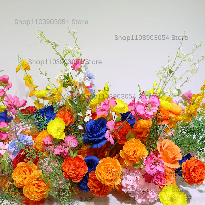 Buntes Orange-Rot-Blau-Rosa Künstliches Tischblumenarrangement Hochzeitsbankett Esstisch-Mittelstück Rosen-Mischblumenreihe – Detail 5