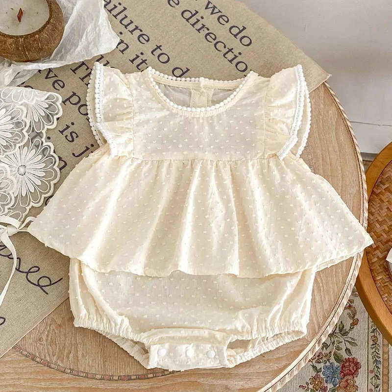 بدلة صيفية جديدة لعام 2025 للأطفال الرضع البنات بأكمام طويلة من القطن بلون سادة بدلة للأطفال البنات من عمر 0 إلى 24 شهرًا ملابس أطفال #2