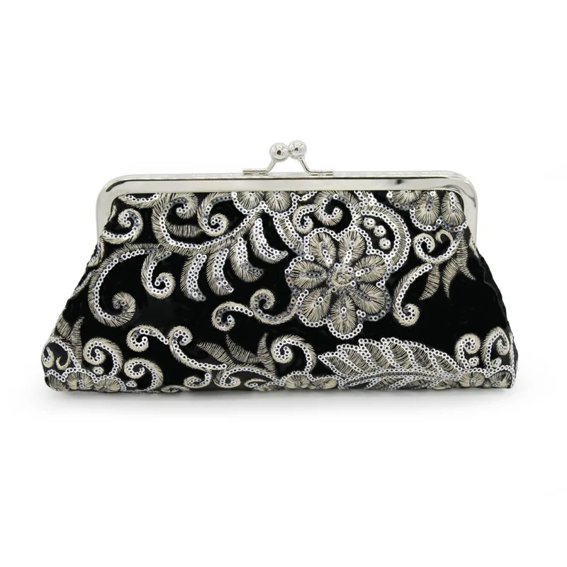 

Vintage Embroidered Bead Banquet Bag Black Velvet Dress Banquet Diamond Enlaid Ladies Clutch Bolsos De Diseñador Lujo Clutch Bag