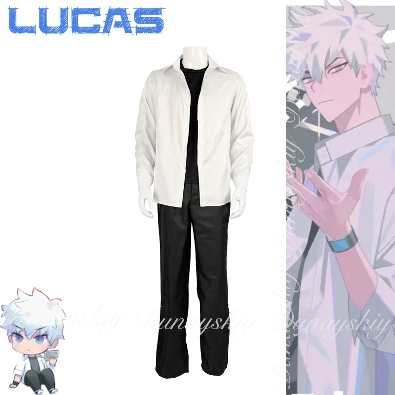 Link Click Lucas One Персонаж Время Фотостудия Таинственный партнер с белой рубашкой и волосами Косплей Костюм Аниме Полный комплект