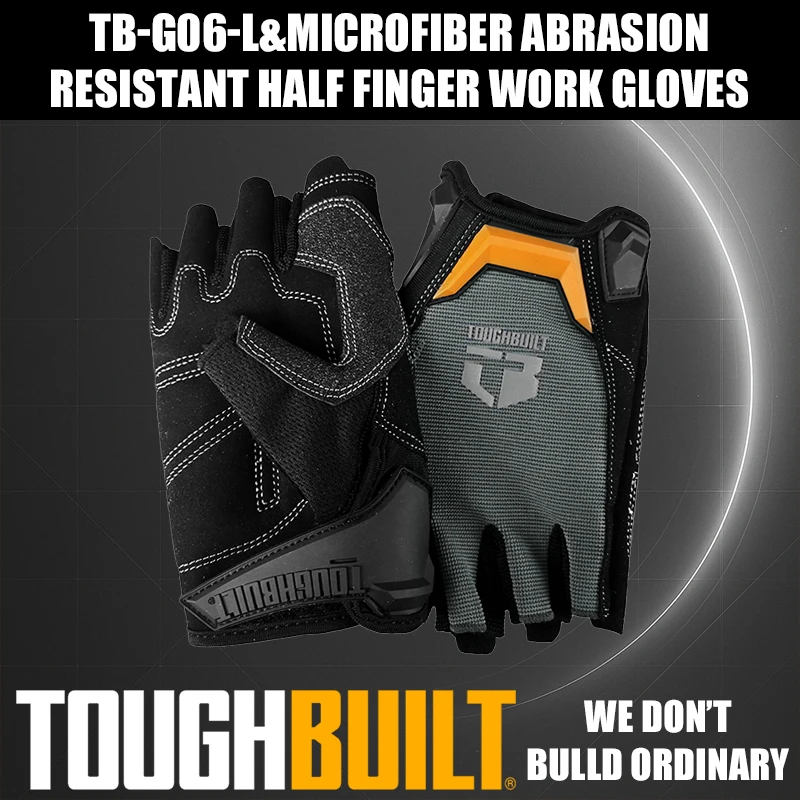 TOUGHBUILT TB-G06-L Guanti da lavoro mezze dita resistenti all'abrasione in microfibra Protezione per le mani da lavoro