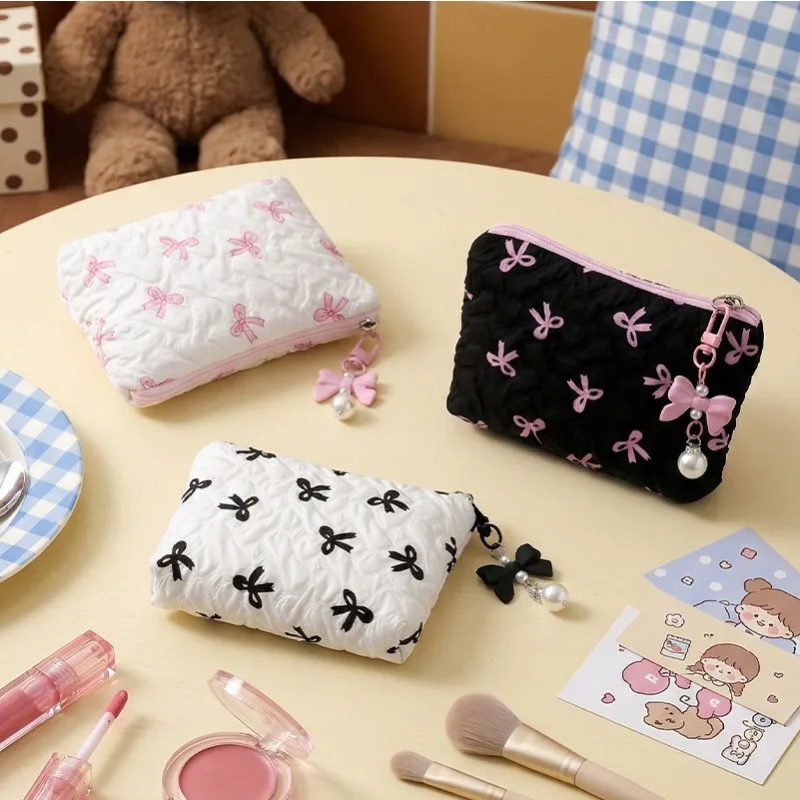 Bow Makeup Bag: High Beauty Coin Purse Cute Cosmetic Pouch, Large Capacity Storage Organizer for Women