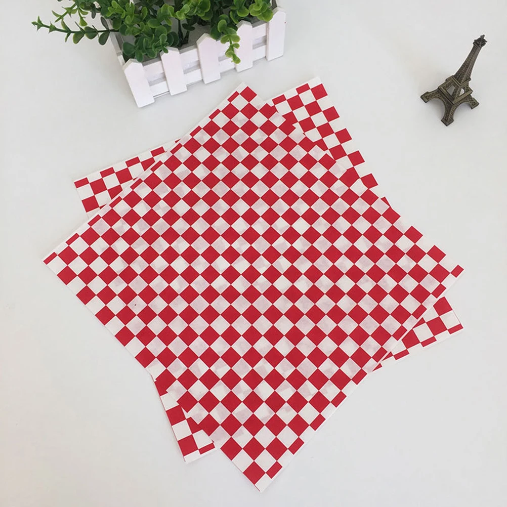 

200pcs Sheets Checkered Wrapping Papers Chips Food Wrapping Papers Grease-Resistant Sandwich Wrap Prevents Food Stains