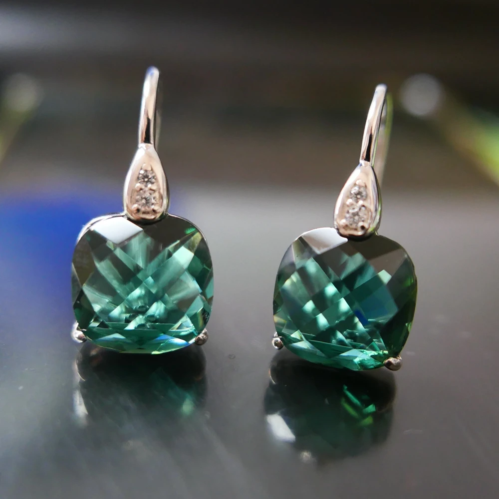 KQDANCE Created 12mm Emerald Green Blue Crystal Amethyst Smoky Quartz Earrings Sterling 925 Silver Jewelry For Women Wholesale