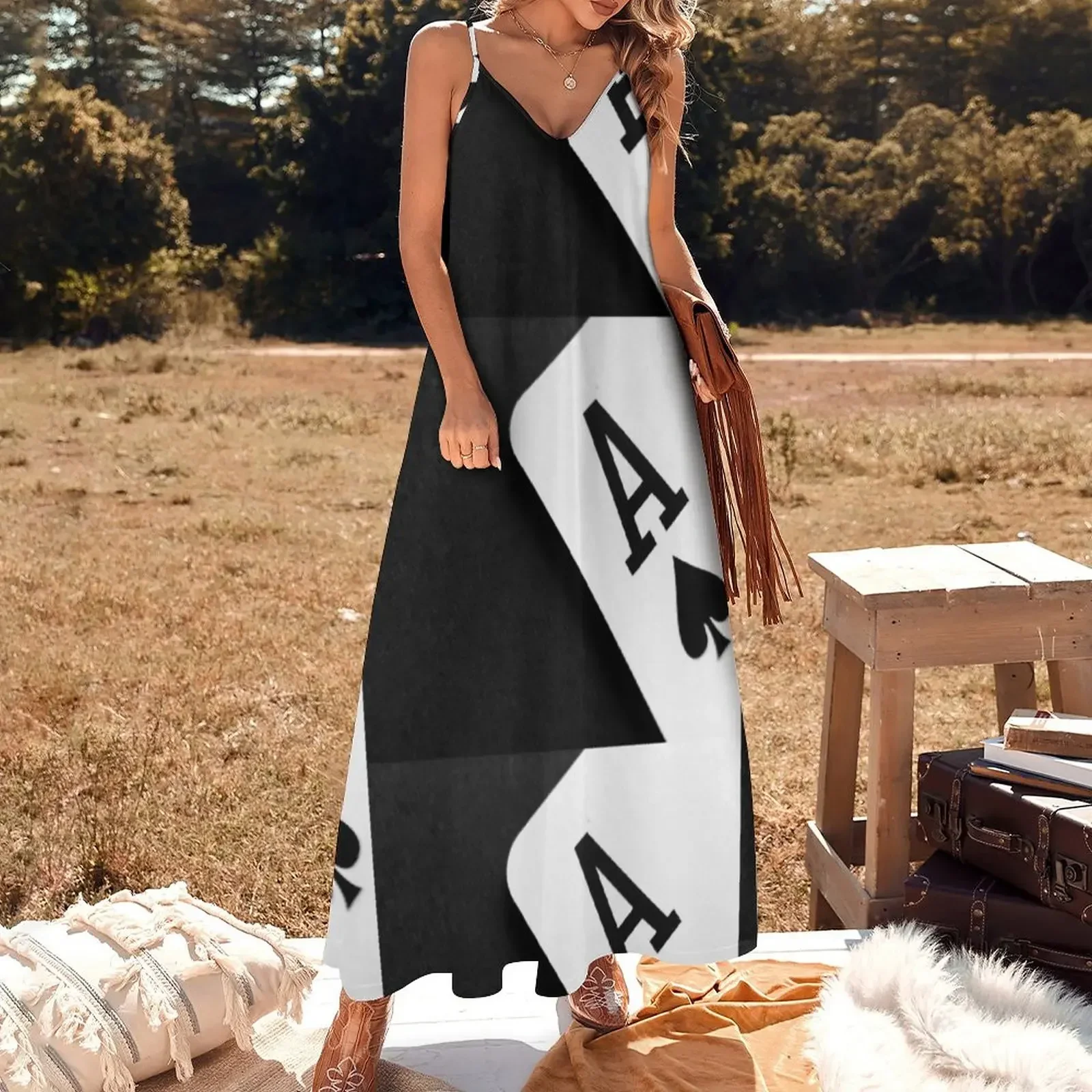 Ace of Spades Monochrome Playing Card Sleeveless Dress dress dresses Female dress fairy sexy short dresses daring