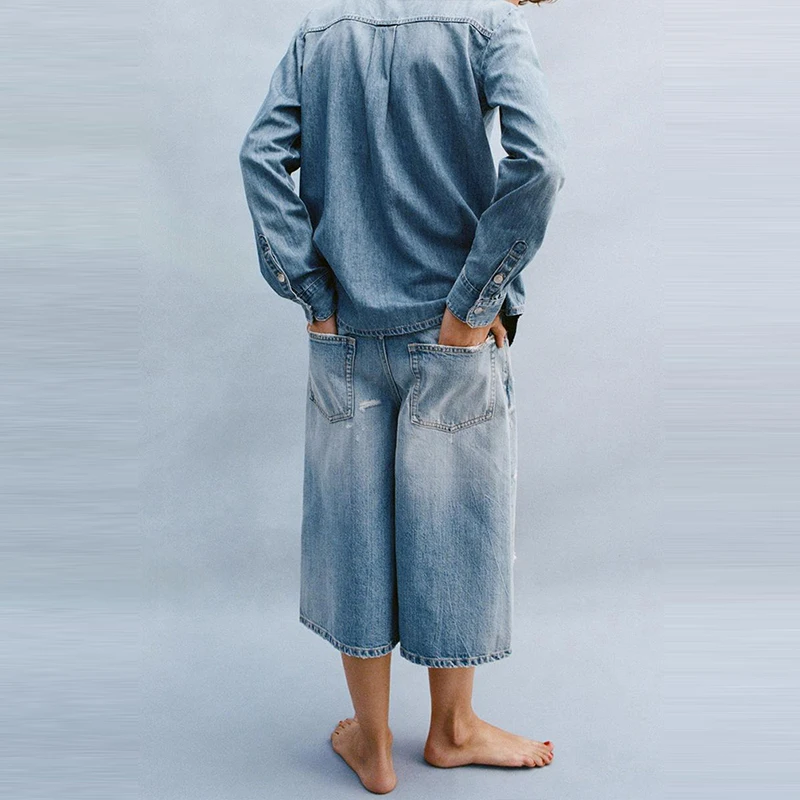 

Casual Ripped Decorative Loose Jeans orts Women's Summer New Sle Z Straight Leg Pants Regular Thin Denim Blue