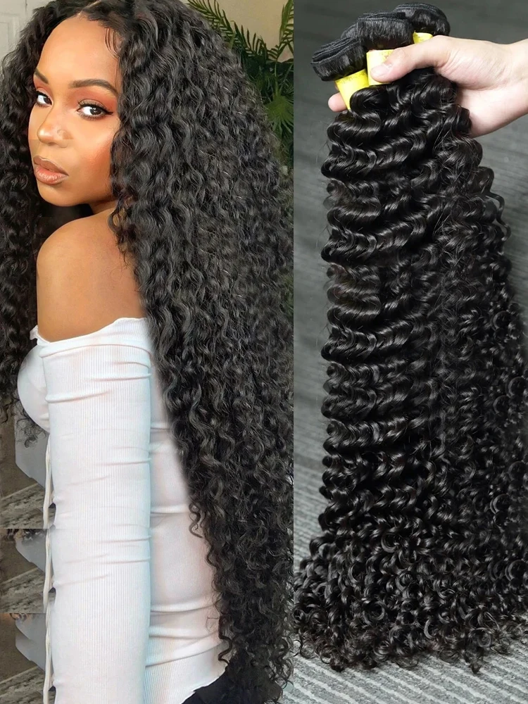 Deep Wave Human Hair Bundles Curly Hair Brazilian Weaving 28 30 40 42 Inch Natural Human Hair Remy Loose Deep Wave Hair Bundles