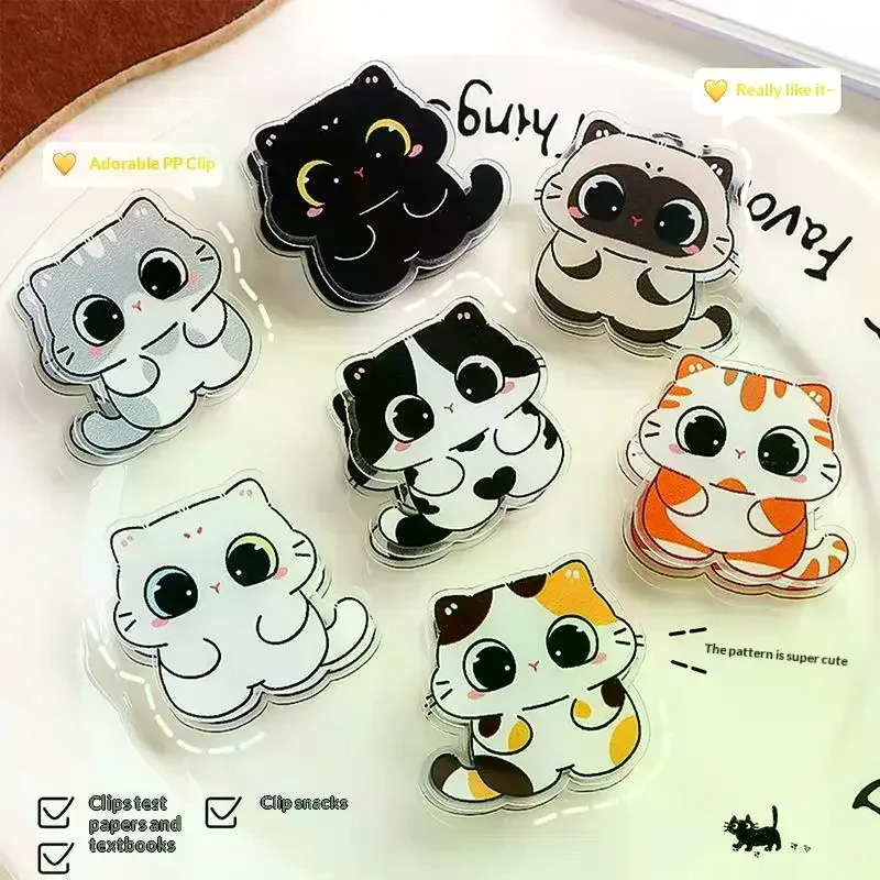 7Pcs Kawaii Cartoon Cat PP Clips Kitten Hand Account Clip Acrylic Stationery Note Clip Cute Creative BB Clips Student Gift