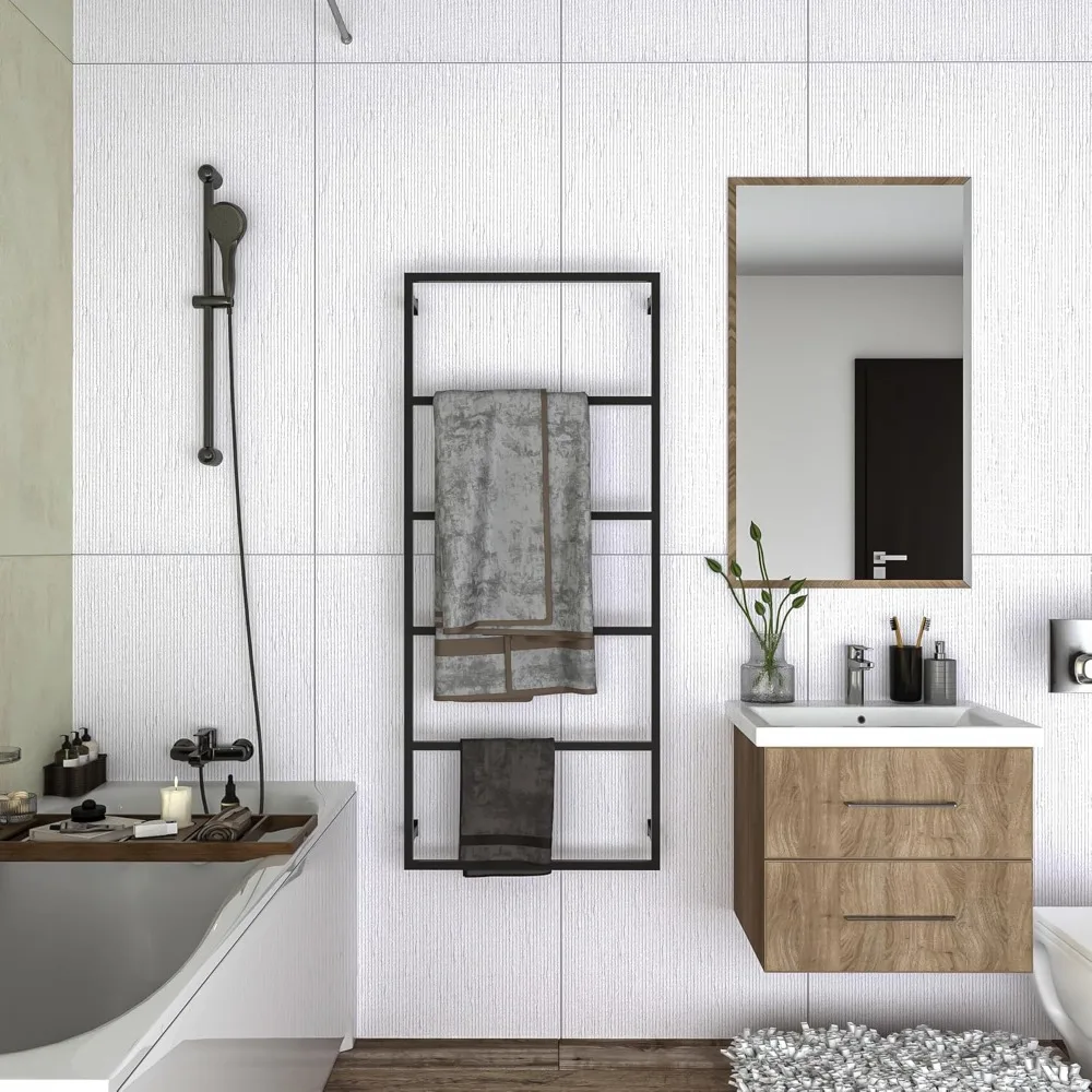 Stylish Wall-Mounted 6-Tier Towel Rack, Rust-Free, Compact Design for Easy Towel Drying, Ideal for Contemporary Farmhouse Style