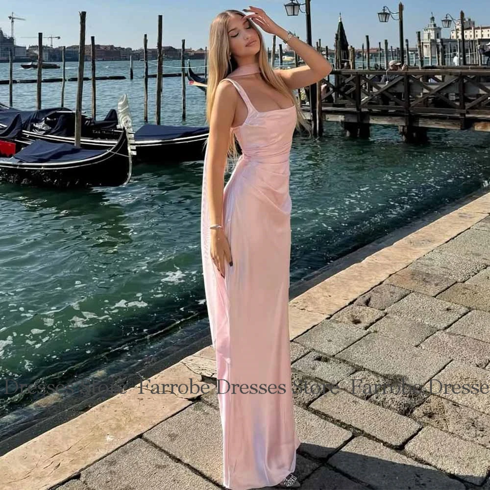 Sweetly Dresses for Special Events Satin Sheath/Column Birthday Dress Pink Strapless Draped Shawl Prom Dresses for Ladies Long