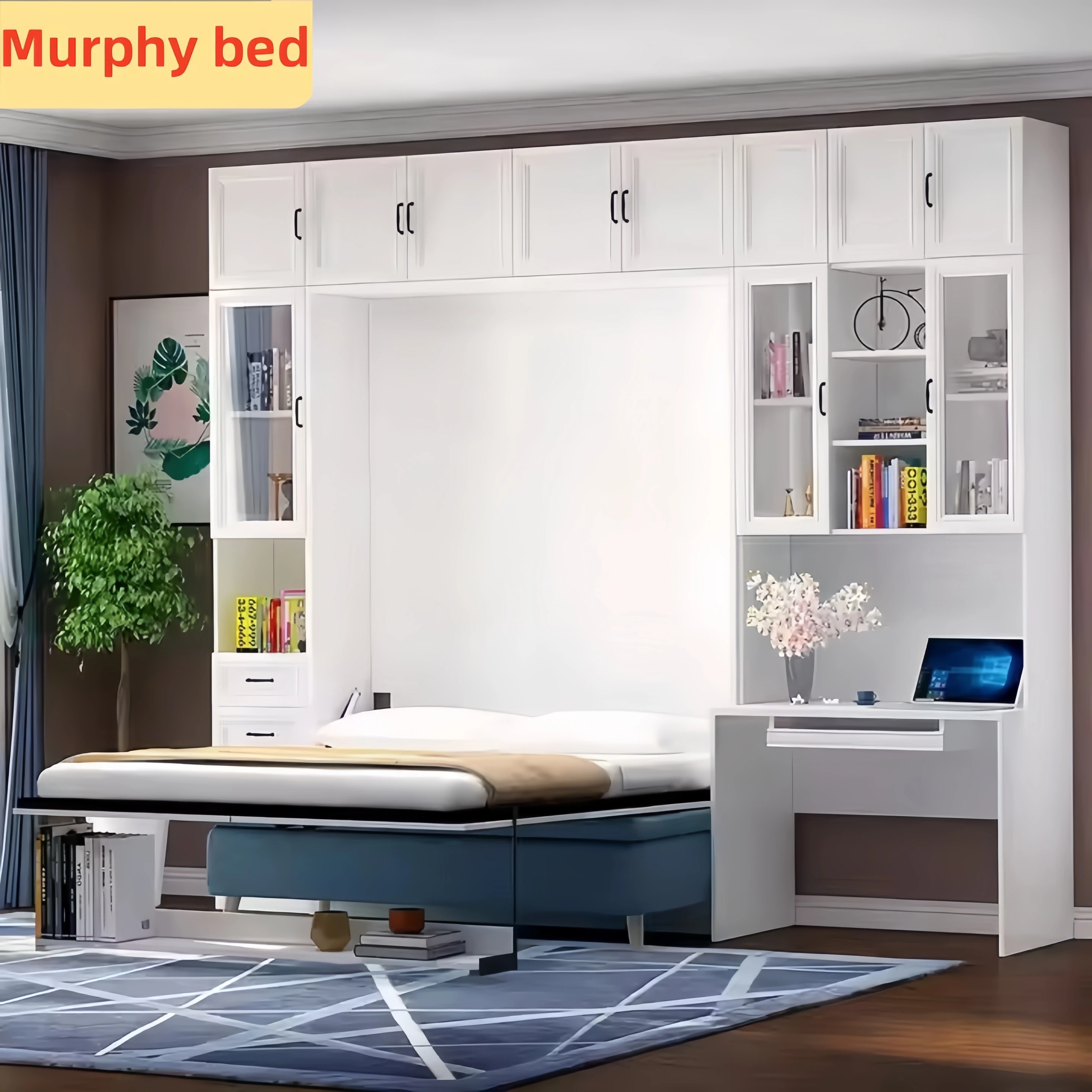 

Custom Integrated Murphy Bed with Folding Sofa Desk & Bookshelf Combo for Small Home & Apartments Furniture