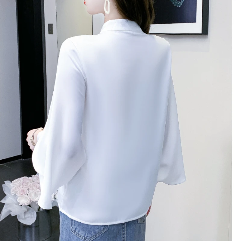 Chiffon Women\'s Shirts Summer 2023 New Floral Chinese Style Blouses Loose Long Sleeves Hollow Top O-Neck Clothing