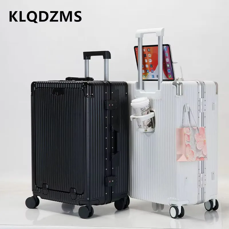 KLQDZMS High Quality Luggage 20 Inch PC Boarding Case Front Opening Laptop Trolley Case 24" Aluminum Frame Cabin Suitcase