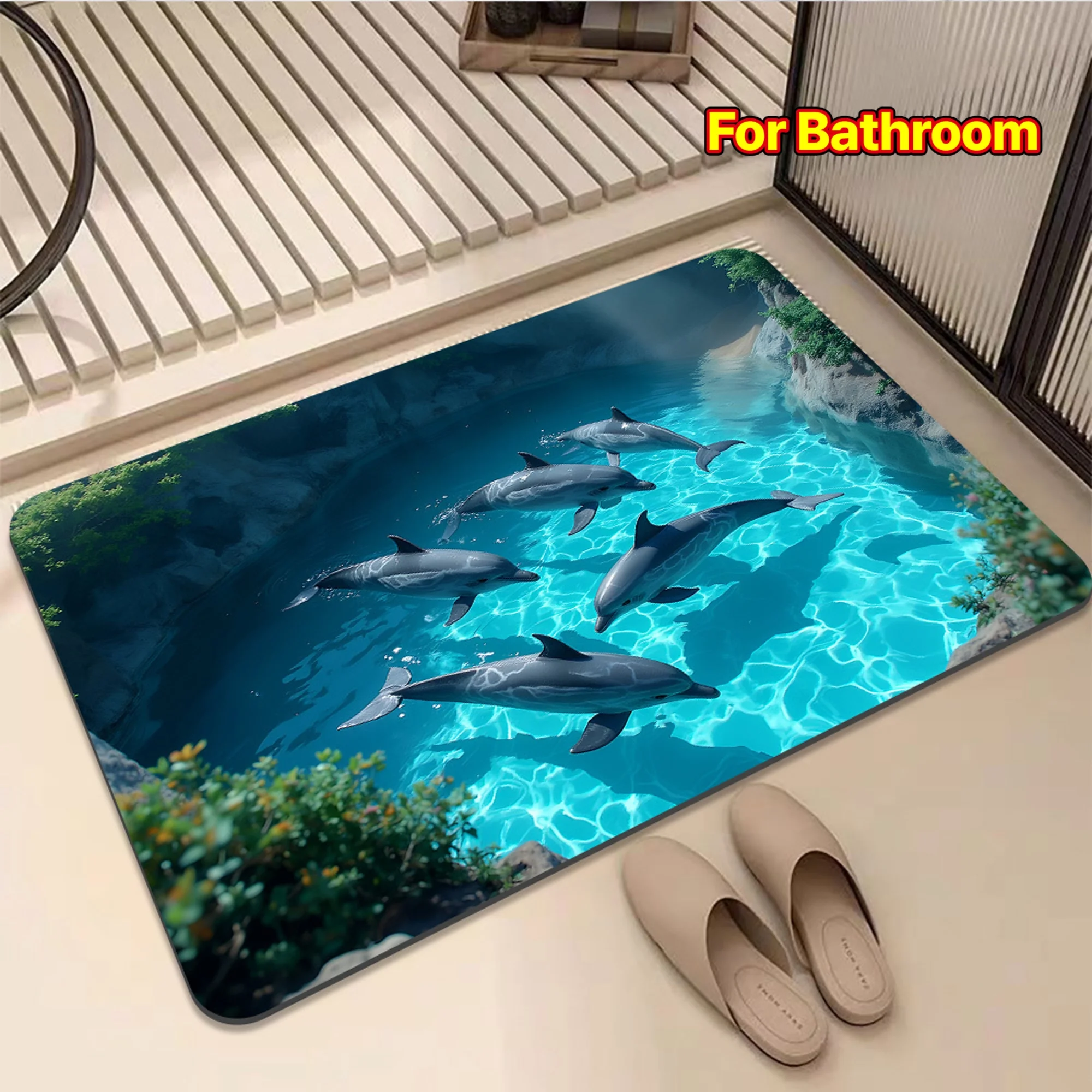 

Коврик VIKAMA Dolphin Bay Marine Theme для ванной, кухни и прачечной, нескользящий, впитывающий, быстросохнущий, для декора дома и ванной комнаты