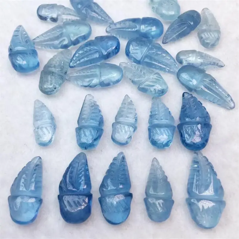 3PCS Natural Aquamarine Pinces Pour Crabes Carving Healing Gemstone Carved Figurine Gift Fashion Jewelry For Women Gift 17-23MM