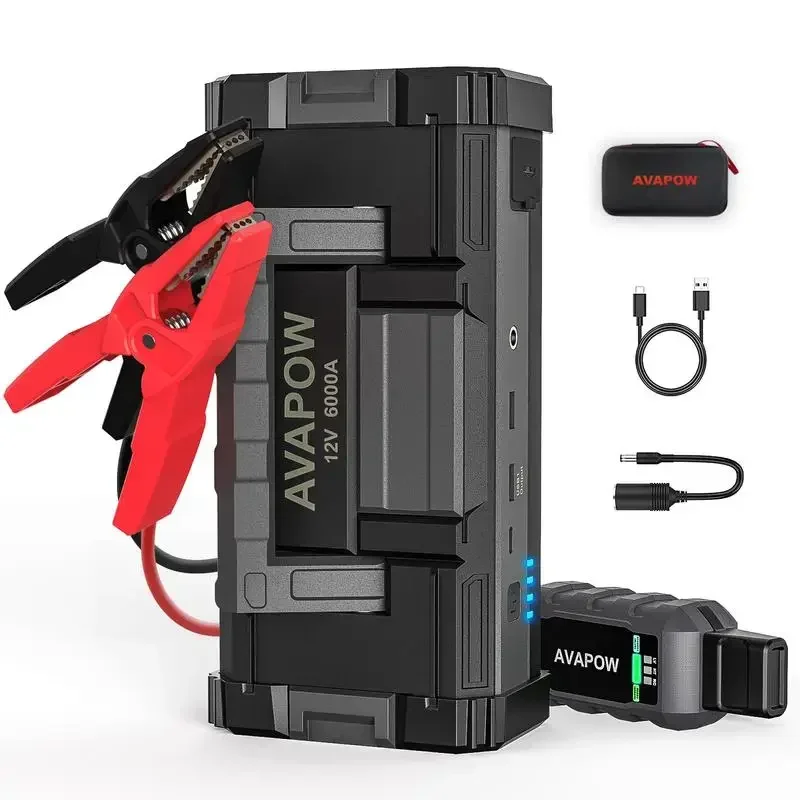 AVAPOW 6000A Car Battery Jump Starter ；Power bank； Dual USB Quick Charge ；DC Output；12V Jump Pack with Built-in LED Bright Light