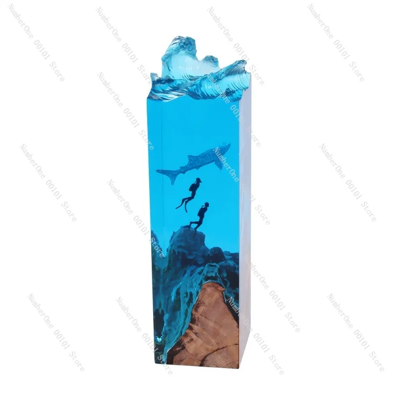 Ocean Resin Ornament Diver Exploring Underwater World Rectangular Resin Craft Desktop Decoration Home Decor Bookend Ornament