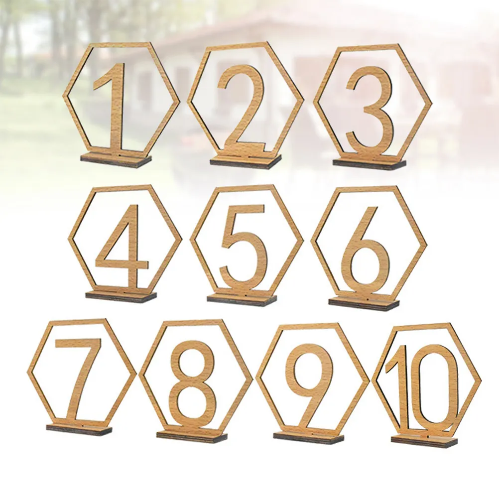 10Pcs Natural Wood Table Numbers Set 1 to 10 with Stand for Wedding Ceremony Catering Event Anniversary Home Party Seating