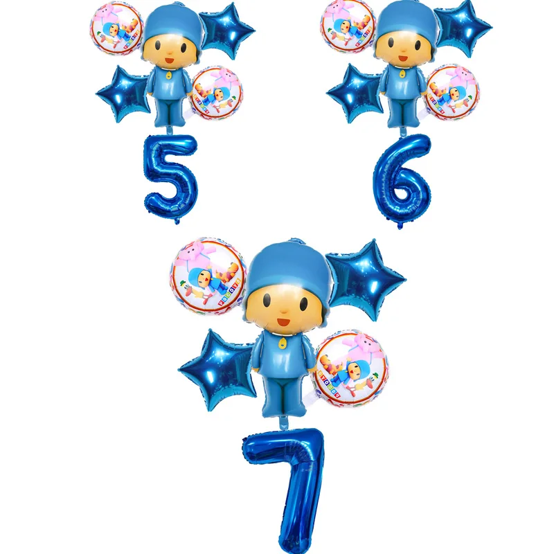 6 uds/1 Juego de globos temáticos de POCOYO de dibujos animados, globos de aluminio para fiesta de cumpleaños, decoración para fiesta de cumpleaños para niños, juguete para Baby Shower, regalo para niños